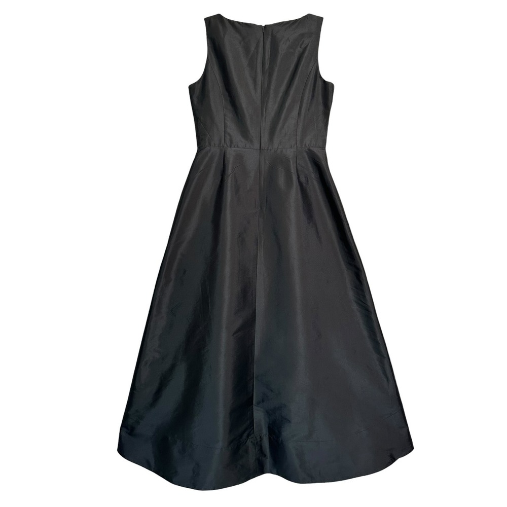 Alfred Sung Midi Dress High Low V-Neck Pleated Pocket Black‎ 12 Dupioni Satin - Picture 7 of 11